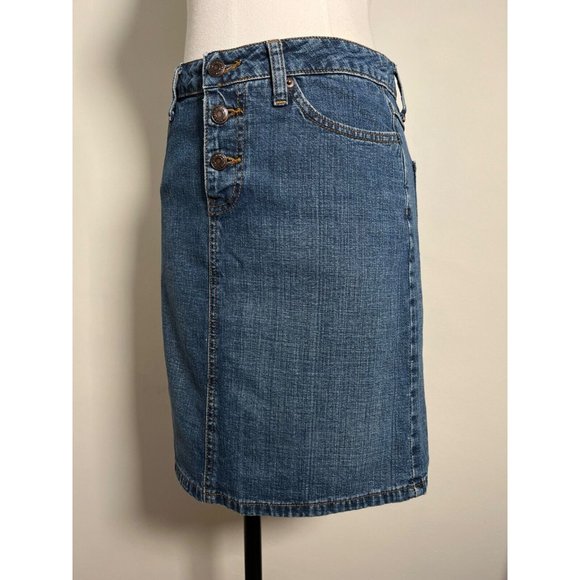 OLD NAVY Vintage Denim Blue Jean Midi Skirt Y2K 2002 Medium Wash Button Fly Sz 2 - Picture 12 of 13